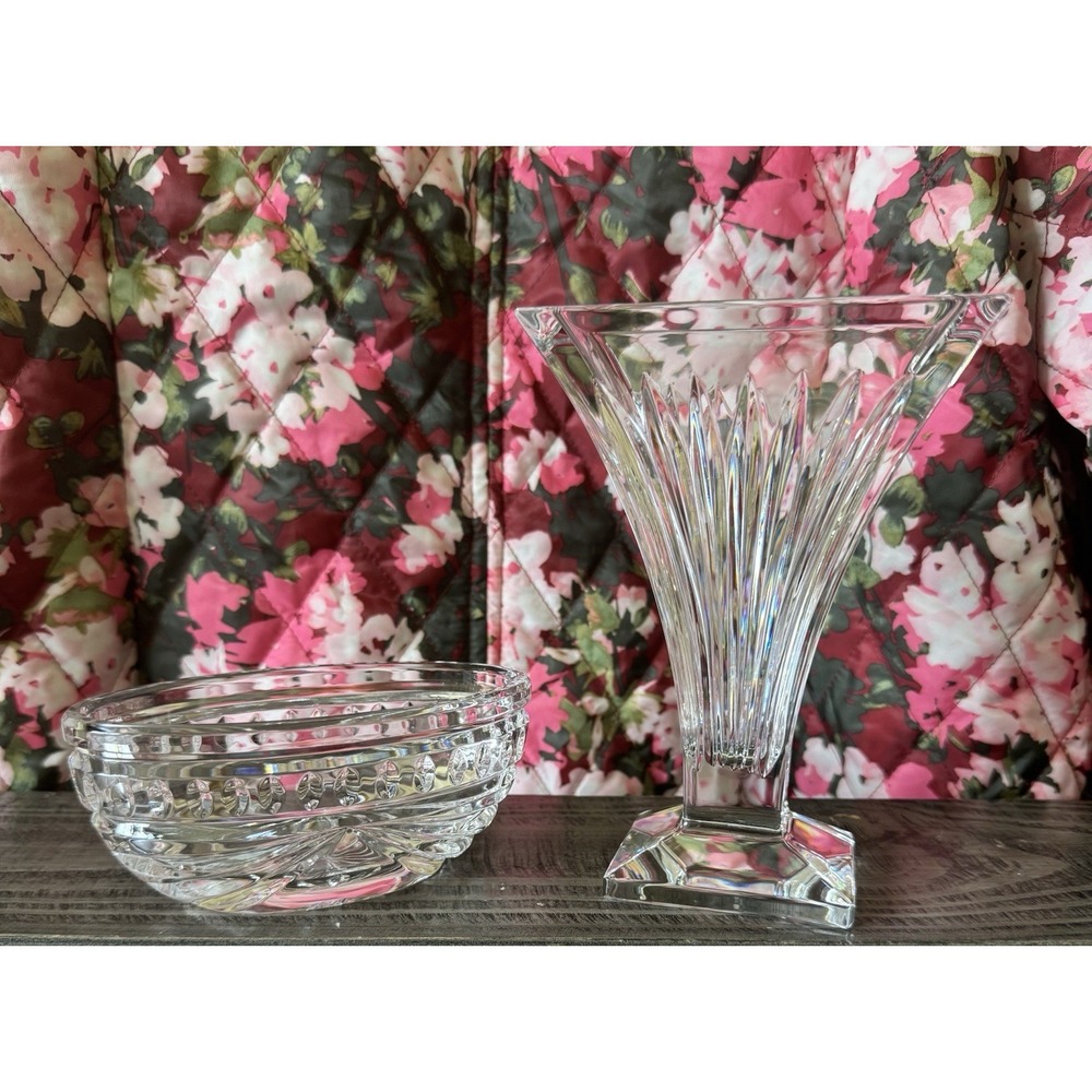 Art Deco Style Waterford Clarion Lead Crystal Clear 6" Vase Oblong trinket bowl